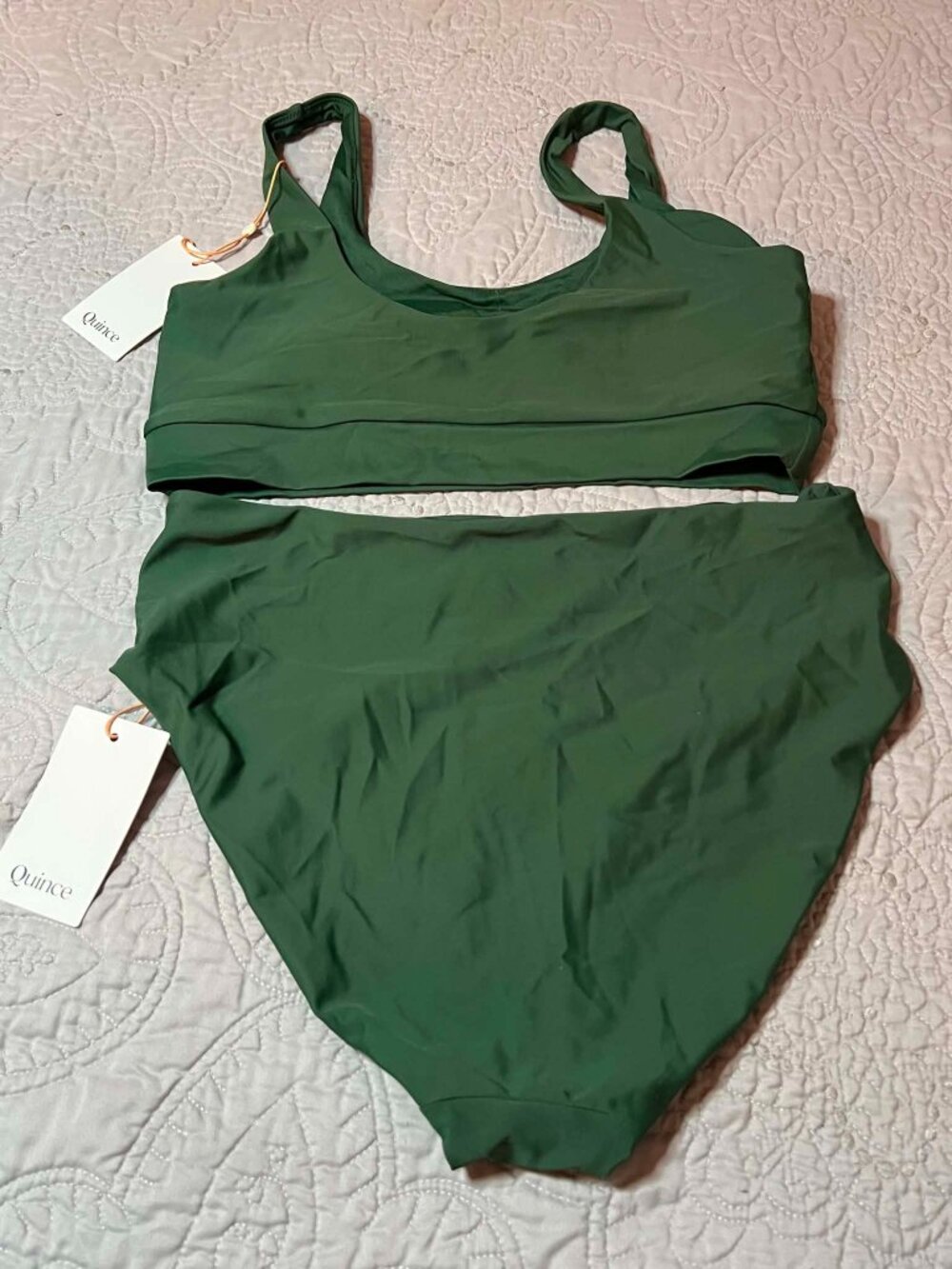 Quince Italian Tank Bikini Top High Rise Bottom Palm Green Size L